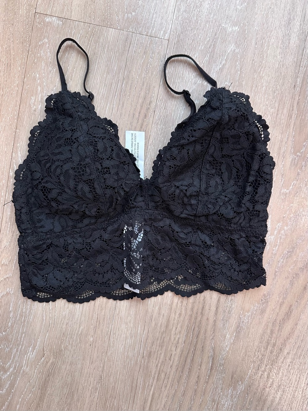 OYSHO Black Floral Lace Longline Bralette Size S
